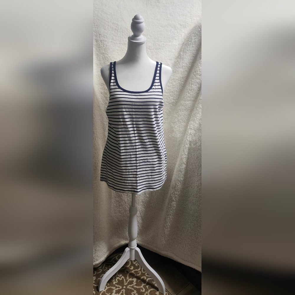 Faded Glory Striped Navy and White Women's Tank Top Size: XL(16-18)
